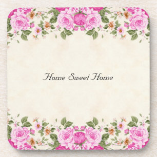 Posavasos Hogar Dulce Hogar y Flores Rosadas Hermosas