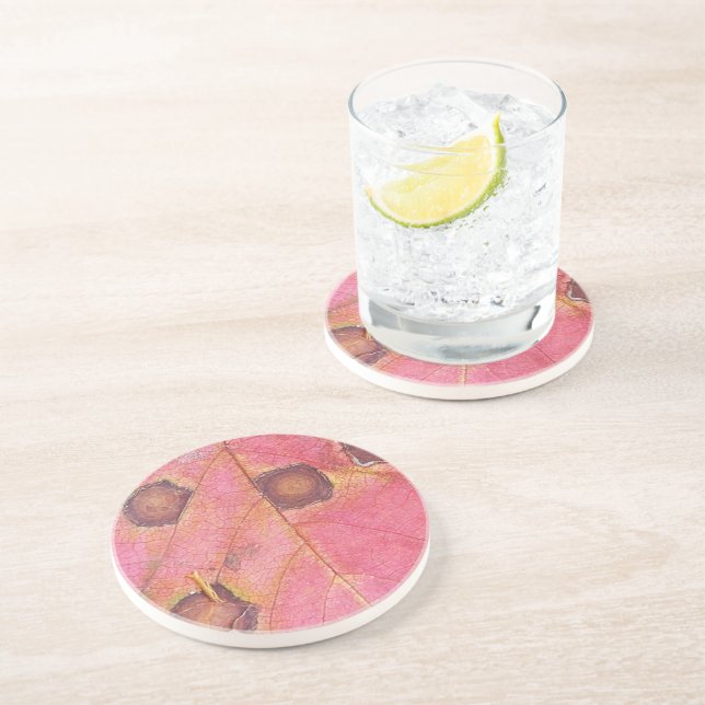 Posavasos Hoja de caída roja punteada marrón (Lado)