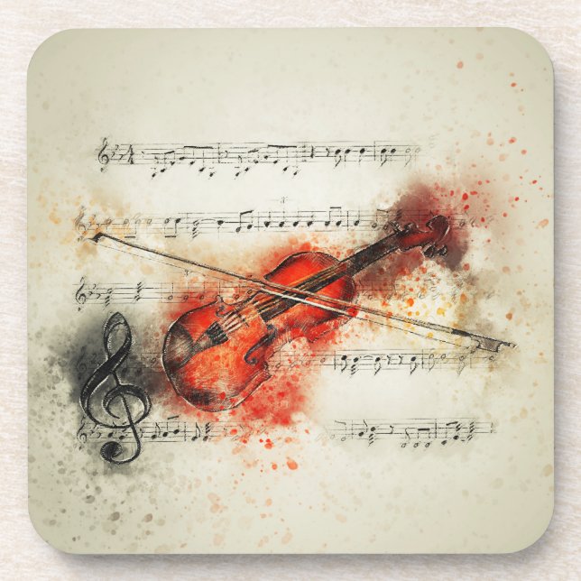 Posavasos Hoja de colores Música y violín (Frente)