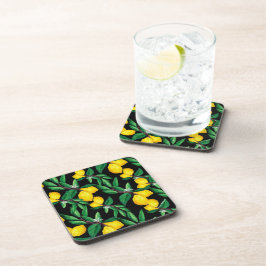 Posavasos Hoja de Limón Amarillo Verde Negro Acuarela Bebida