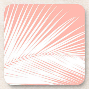 Posavasos Hoja de palma - blanca sobre rosa coral