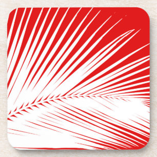 Posavasos Hoja de palma - rojo de coral blanco y oscuro