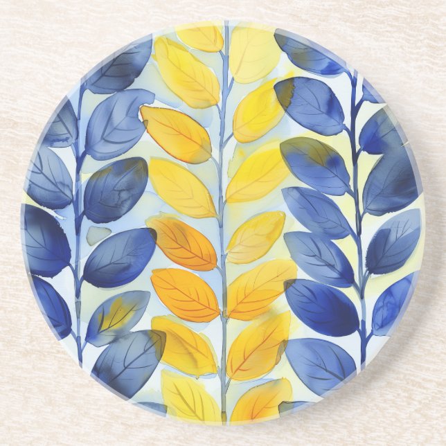 Posavasos Hojas amarillas y azules (Frente)