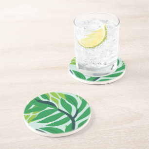 Posavasos Hojas Botánicas Verdes Acuarela