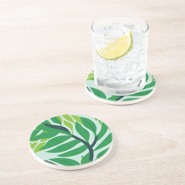 Posavasos Hojas Botánicas Verdes Acuarela (Lado)