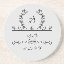 Posavasos Hojas con nombre de familia personalizado y monogr