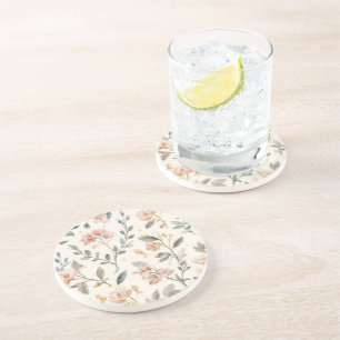 Posavasos Hojas de Acuarela Botánica Floral Pintadas Beige