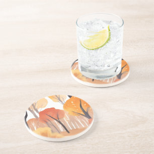 Posavasos Hojas de acuarela del bosque de follaje otoñal