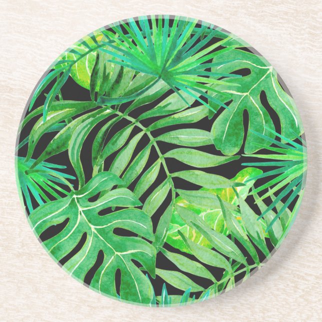 Posavasos Hojas de acuarela tropical: Elegancia sin costura. (Frente)
