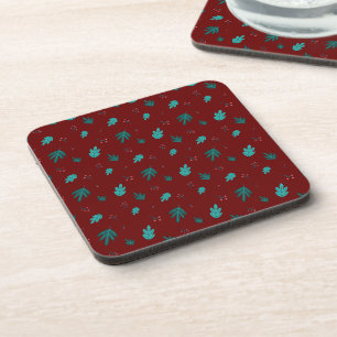 Posavasos Hojas de árbol evergreen y fresas rojas