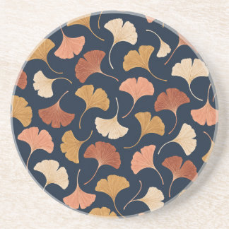 Posavasos Hojas de Ginkgo de Otoño en Terracota y Azul Marin