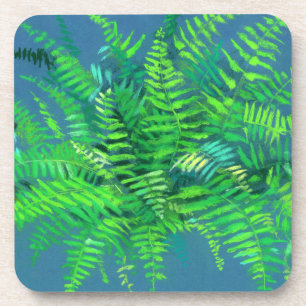 Posavasos Hojas de hierro, diseño floral, vegetación, azul y