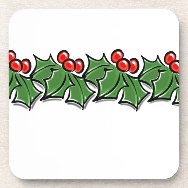 Posavasos Hojas de Holly, bayas de Holly, flores de Navidad (Frente)