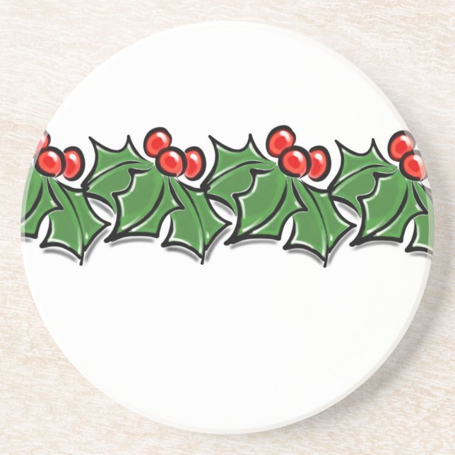 Posavasos Hojas de Holly, bayas de Holly, flores de Navidad (Frente)