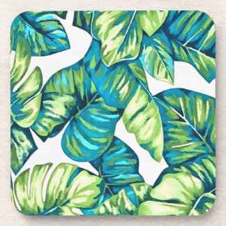 Posavasos Hojas de Monstera Tropical y Verde Azul Bananero