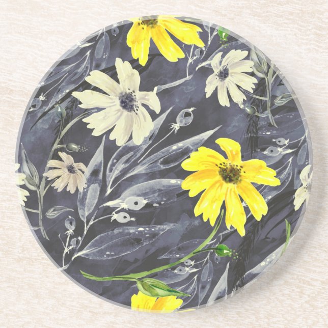 Posavasos Hojas de otoño, bayas: patrón de acuarela. (Frente)