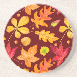 Posavasos Hojas de otoño coloridas acuarela 