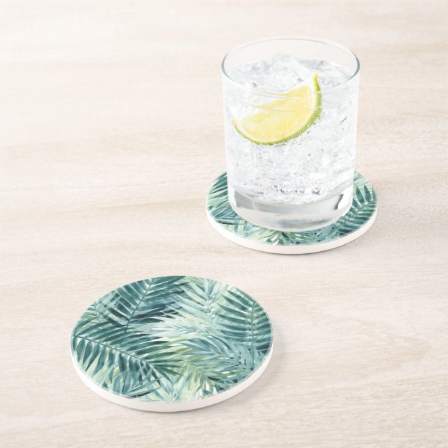 Posavasos Hojas de palma verdes turquesa (Lado)