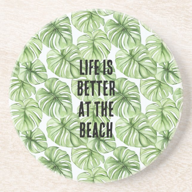 Posavasos Hojas de palmera verde tropical (Frente)