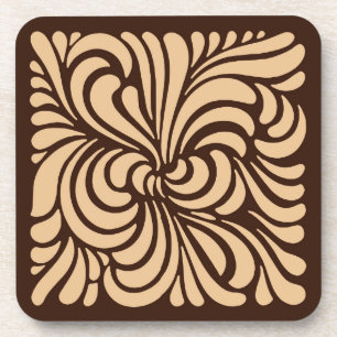 Posavasos Hojas estilizadas de Art Nouveau, Tan y Marrón Osc