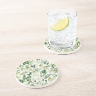 Posavasos Hojas florales de acuarela verde botánica Naturale