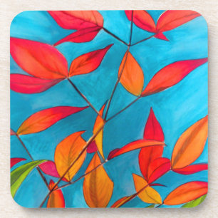 Posavasos hojas naranjas Arte acuático original de otoño