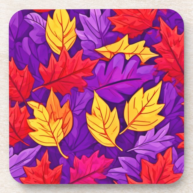 Posavasos Hojas Personalizados vívidas: morado, amarillo, ro (Frente)