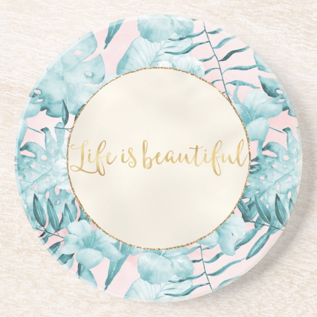 Posavasos Hojas tropicales Aqua Gold (Frente)
