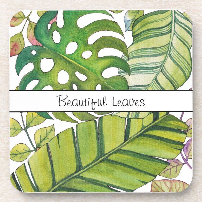 Posavasos Hojas tropicales cortas en acuarela (Frente)