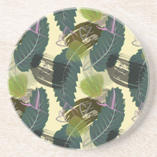 Posavasos Hojas tropicales y flores acuarelas. (Frente)