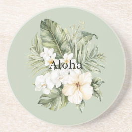 Posavasos Hojas Verdes Tropicales Orquídeas Hibisco Blancas