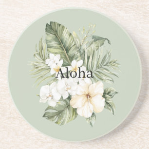 Posavasos Hojas Verdes Tropicales Orquídeas Hibisco Blancas