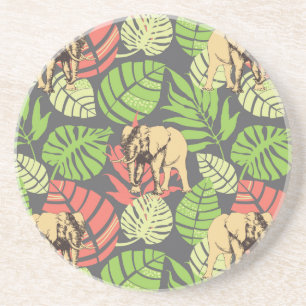 Posavasos Hojas y elefantes exóticos de la selva