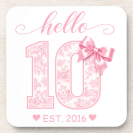 Posavasos Hola 10 Cumpleaños | Rosa Hola 10 Año Personalizad