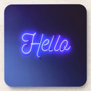 Posavasos Hola divertido Rótulo azul neón brillante y alegre