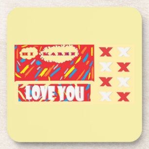 Posavasos Hola Karen Love You en colores crema y café rojo M