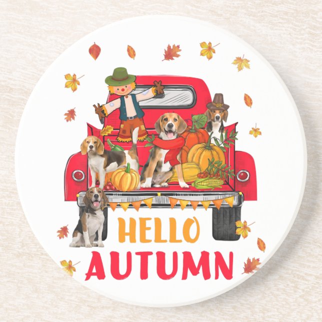 Posavasos Hola otoño otoño Beagle Dog Thankending Pumpkin (Frente)