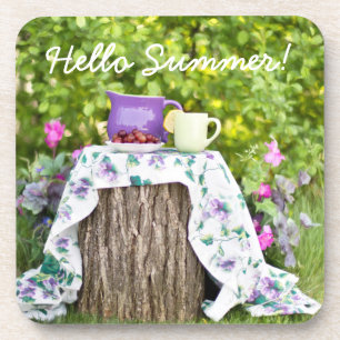 Posavasos Hola té de verano y ciruelas en el jardín