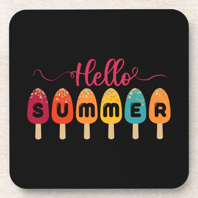 Posavasos Hola verano colorido popsicle (Frente)