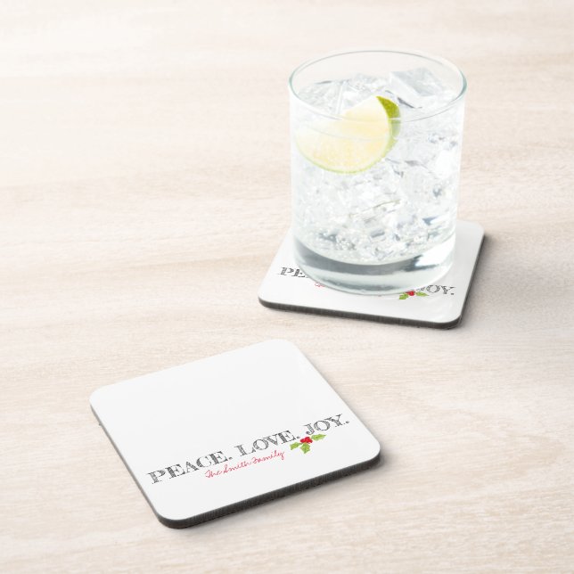 Posavasos Holiday Peace Love Joy Family Name Holly (Lado Derecho)