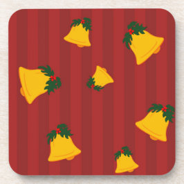 Posavasos Holiday Red Gold Stripe Bells Christmas