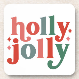 Posavasos Holly Jolly - Tipografía de vacaciones retro