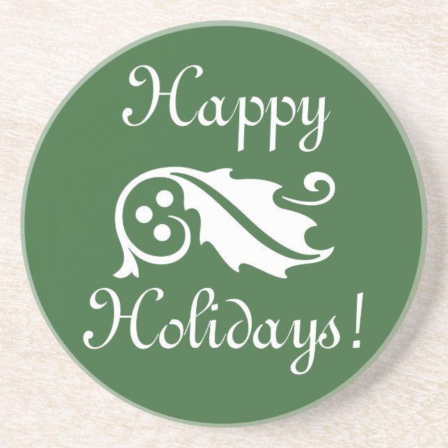 Posavasos Holly leaf and berries Christmas drink coasters (Frente)