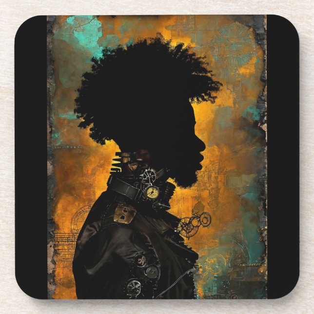 Posavasos Hombre afrofuturista de Steampunk en negro (Frente)