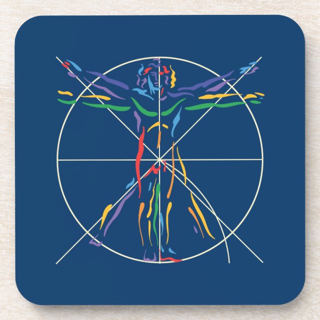 Posavasos Hombre de anatomía DaVinci en colores Chakra (Frente)
