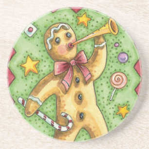 Posavasos Hombre de jengibre lindo soplando cuerno, caramelo
