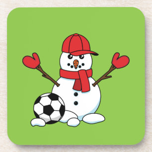 Posavasos Hombre de nieve gracioso con pelota de fútbol