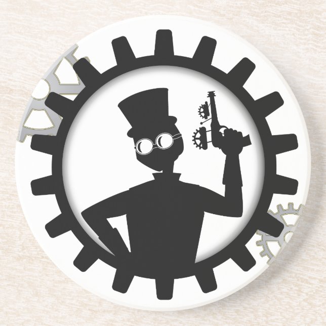 Posavasos Hombre De Steampunk Sostiene Un Arma En El Arco (Frente)