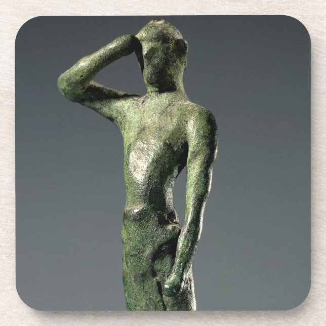 Posavasos Hombre en el rezo, escultura de bronce griega (Frente)