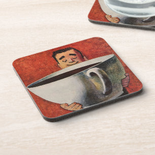 Posavasos Hombre Feliz Antiguo Bebiendo Taza Gigante de Café